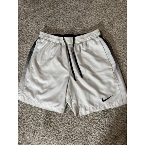 Nike Shorts Mens Medium White Gray Dri-FIT Athletic Training Running Gym Stretch - Picture 1 of 6